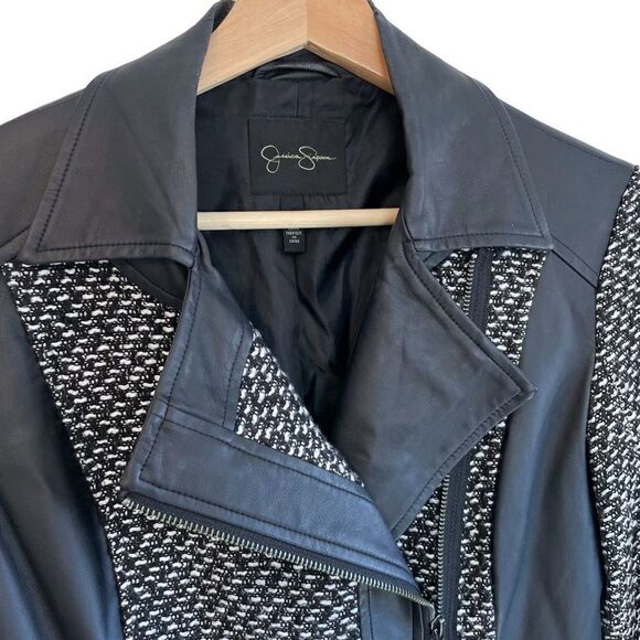 Jessica Simpson Wool Blend Tweed Vegan Leather Jacket - Picture 3 of 10